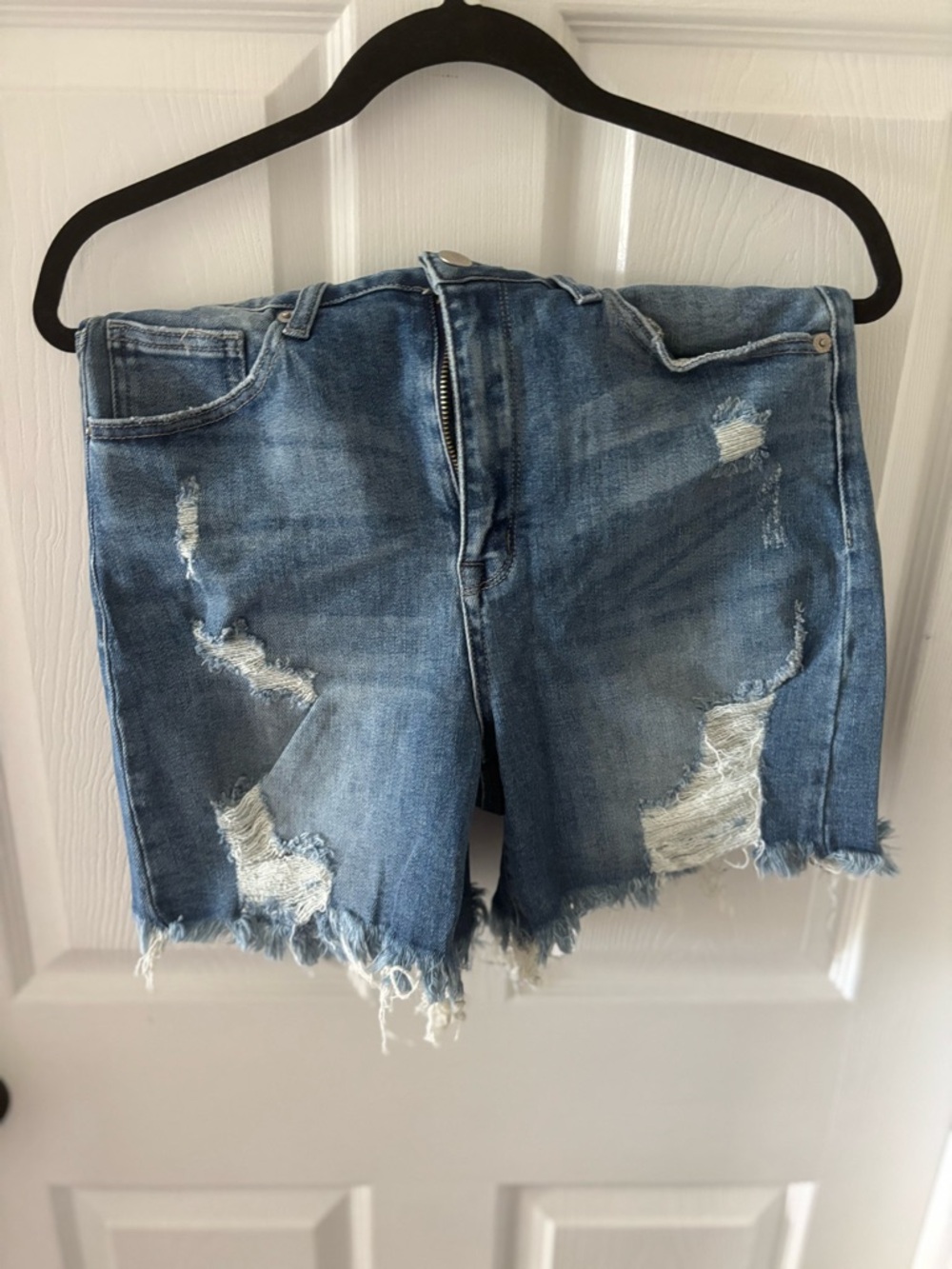 High-Rise Distressed Denim Cutoff Shorts - Blue